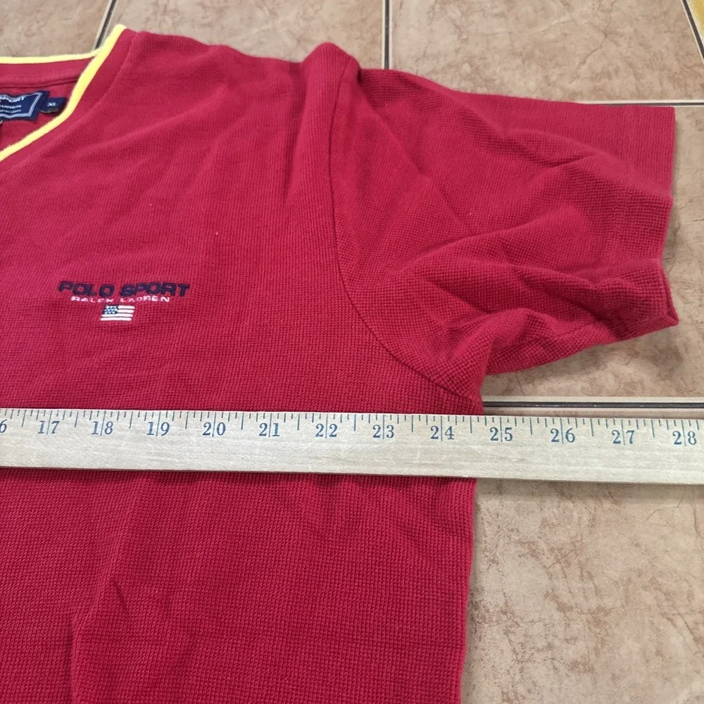 Vintage Polo Sport Ralph Lauren‎ Mens Sz XL Shirt V Neck Cotton Flag Tipped Logo